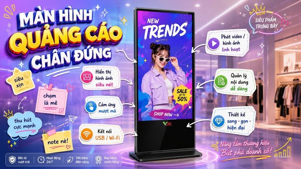 MÀN HÌNH QUẢNG CÁO CHÂN ĐỨNG VDS – HIỂN THỊ NỔI BẬT CHO MỌI KHÔNG GIAN