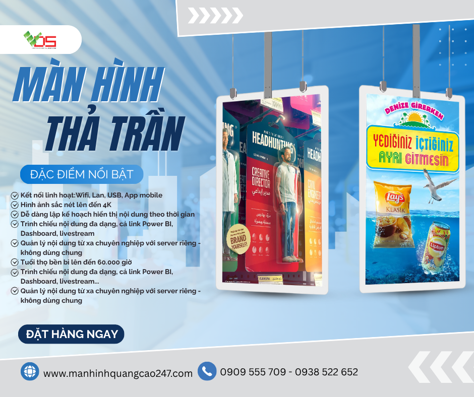 Màn hình quảng cáo thả trần VDS – Giải pháp hiển thị hiện đại giúp không gian kinh doanh trở nên nổi bật